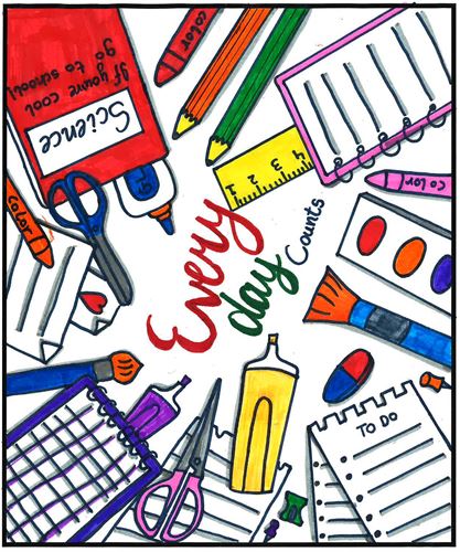 drawing of school supplies